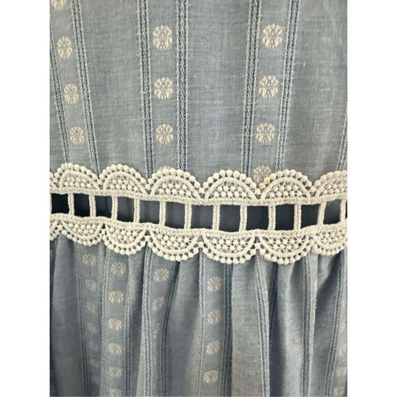 Jax Black Label Women's Blue White Ruffle Neck Sleeveless A-Line Dress Size 8 - Picture 5 of 6